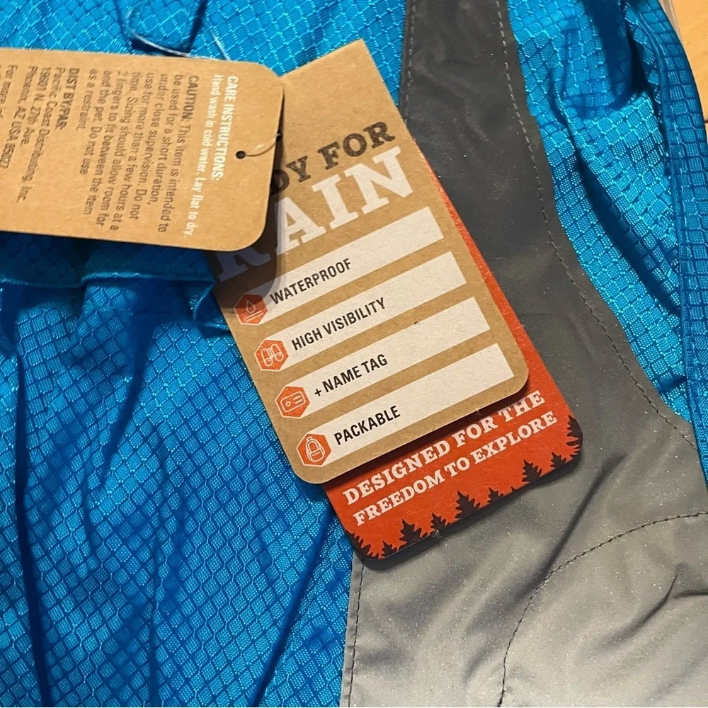 Arcadia Trail NWT Dog Raincoat High Visibility Blue Packable Jacket Size M